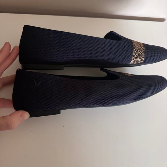 VIVAIA Round-Toe Embroidered Loafers Audrey Leopard Flats Navy Blue Size 10.5 - Picture 3 of 5